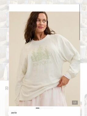 New cream Aerie Large Cozy Long Sleeve Oversized Boyfriend T-Shirt, relaxed